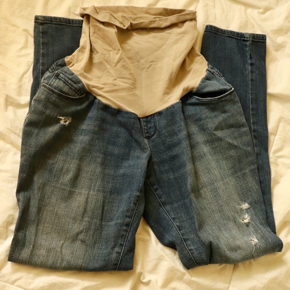 Indigo Blue Denim - Distressed Skinny Maternity Jeans